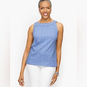 Talbots Sleeveless Jacquard Top – Blue & White Nautical Print – Size L